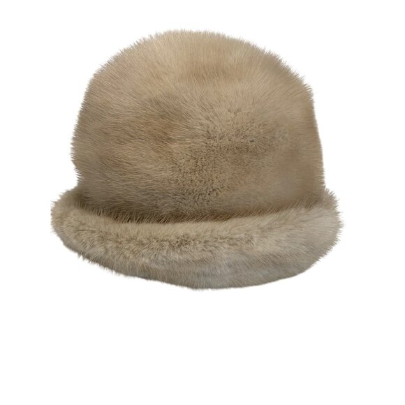 Vintage Champagne Genuine Mink Fur Bucket Hat Brim S 60s Mod Elegant 8965 - Picture 7 of 8